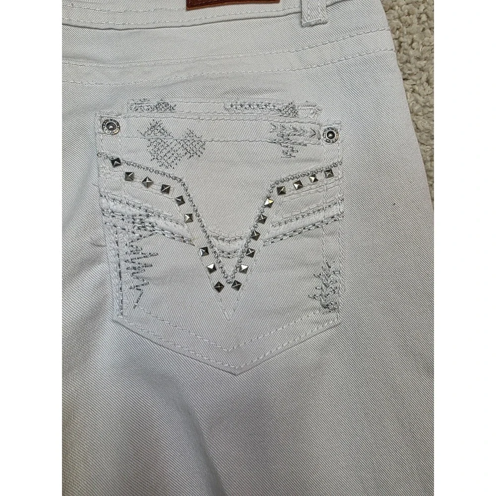 VGS Denim Jeans Womens 16 White Studded Pockets‎ Casual Travel Pants Weekend Fun